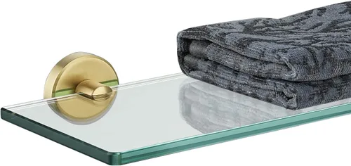 Miniatura 15 de JQK Estantería de baño de vidrio bronce, estante con toallero de 15 pulgadas de vidrio templado, almacenamiento para ducha de 16 por 5 pulgadas