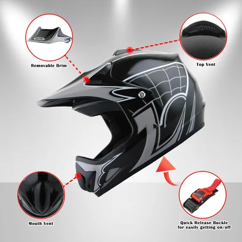 Miniatura 4 de WOW Casco de motocross BMX MX ATV para niños y jóvenes, casco Dianosour Dragon + gafas + guante marciano juvenil: paquete HJOY MG