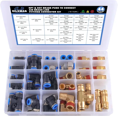 Miniatura 8 de 32 piezas de accesorios de línea de freno de aire de latón DOT surtido de 1/4" 3/8" 1/2" kit de accesorios de línea de aire de empuje para conectar