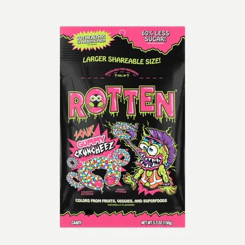 Miniatura 9 de Rotten Sour Gummy Cruncheez - Bajo en azúcar, bajo en calorías, 5g de fibra prebiótica amigable para el intestino, dulces sin gluten, sin colorantes