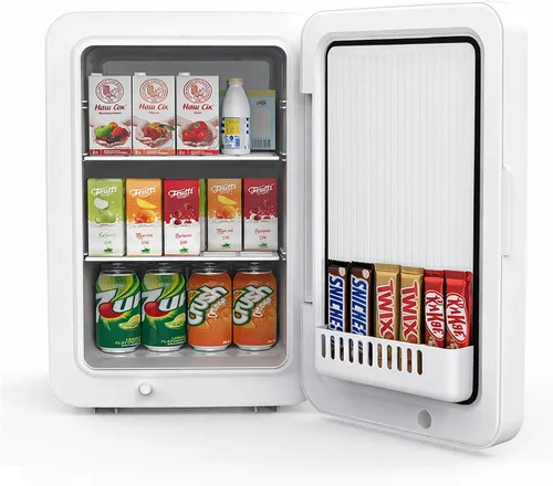 Miniatura 14 de Kikihouse Mini refrigerador de 22L/30 latas para dormitorio, enfriador y calentador portátil de 12 V CC, mini refrigerador con frente de vidrio