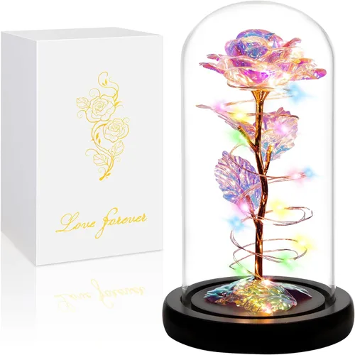 Childom Regalos para el día de la madre para mamá, regalos de cumpleaños para mujeres, abuela, flores para entrega, rosa colorida con luz arcoíris