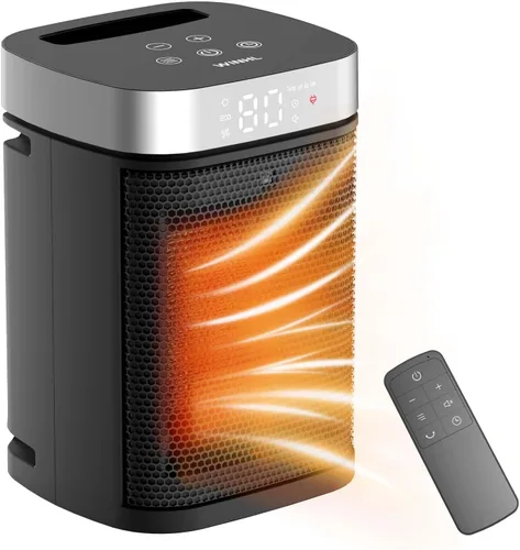 Estufa portátil para espacio, tres modos de calefacción (700W/1000W/1500W), con control remoto, calentadores eléctricos con temporizador de 1-12H,