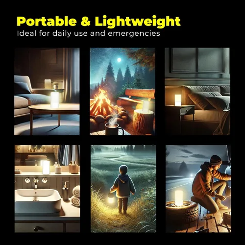 Miniatura 4 de LFI Lights Lámpara de mesa de emergencia para cortes de energía, luz recargable de más de 200 horas con cargador USB, cable 3 en 1, 3 modos, sensor