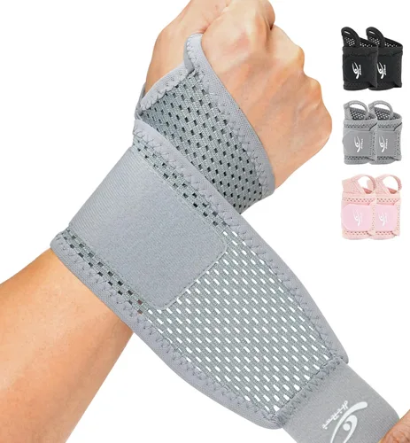 Miniatura 7 de HiRui Paquete de 2 muñequeras de malla ultrafina, transpirable, ajustable, para entrenamientos y uso diario, muñequeras unisex para aliviar el Negro