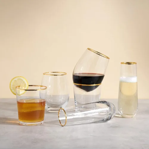 Miniatura 6 de Twine Copas de vino de tallo dorado, elegantes vasos con borde dorado para vinos tintos y blancos, inauguración de la casa, aniversario, regalos