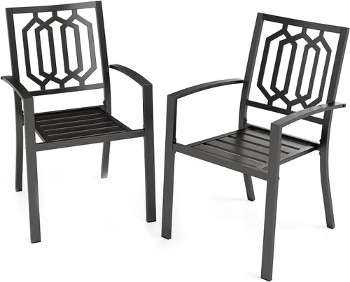 PHI VILLA Juego de 2 sillas apilables de hierro forjado para patio, sillas de metal portátiles negras para exteriores, soporta 300 libras, ideal