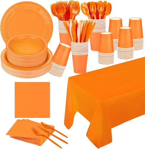 Miniatura 9 de Juego de 229 piezas de suministros de fiesta negros desechables de papel, vasos, cucharas de plástico, tenedores, cuchillos, servilletas negras
