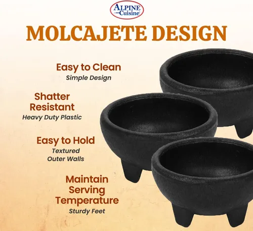 Miniatura 4 de Alpine Cuisine Tazones de salsa de 3 piezas, estilo molcajete, platos resistentes, aptos para lavavajillas, para guacamole, salsas y más, color negro