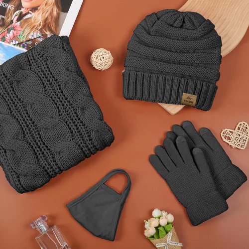 Miniatura 4 de URATOT Conjunto cálido de punto de invierno, bufanda infinita y gorro, guantes para pantalla táctil, regalos de invierno para hombres y mujeres