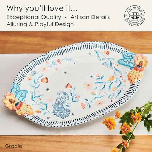 Miniatura 4 de Fitz and Floyd Gracie - Plato floral para servir, 19 pulgadas