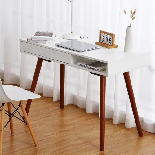 Miniatura 8 de GarveeHome Escritorio de escritorio de oficina en casa de mediados de siglo de 42 pulgadas, escritorio moderno y simple para computadora con cajón