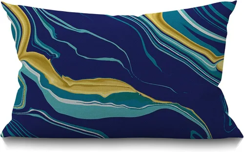 Funda de Almohada con Textura de Mármol, Amarillo Azul Verde Dorado Mármol Fluido Hipster Tinta Lujoso Elegante Colorido Algodón Lino Funda de Cojín