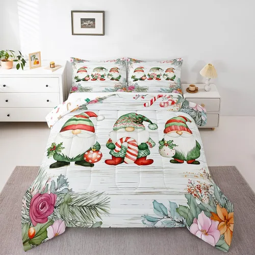 Miniatura 3 de Juego de edredón de gnomos de flores de primavera, romántico, rosa, floral, lindo, acolchado, tamaño individual, para niños, niñas, adolescentes
