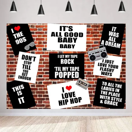 Fondo temático de Hip Hop de los años 90, vinilo nuevo de 7 x 5 pies, fondo retro de fotografía de pared de ladrillo rojo, decoración de fiesta de