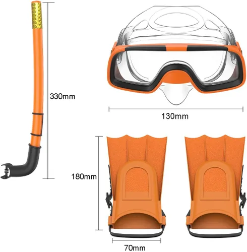 Miniatura 7 de Niños Niños Natación Buceo Snorkel Respiración Tubo Aletas Buceo Juego de lentes, Naranja