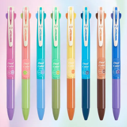 Miniatura 8 de WRITECH Bolígrafos de gel retráctiles: Multicolor de 0.5mm de punta fina 2 en 1 bolígrafo de clic colorido surtido de 4 unidades sin manchas y sin