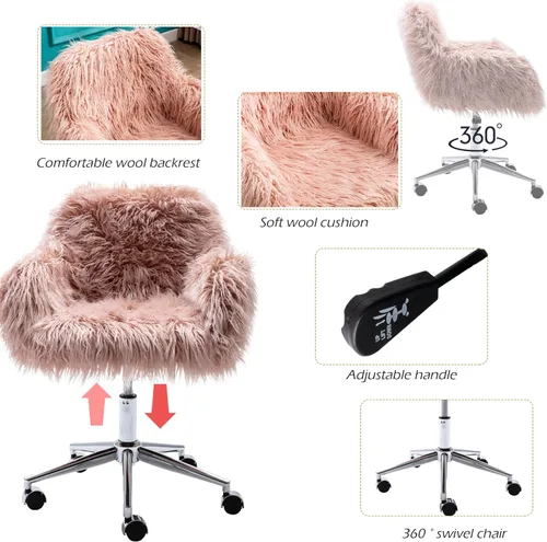 Miniatura 4 de KCC Silla de Escritorio de Oficina Esponjosa, Sillón Giratorio Moderno de Pelo Sintético con Ruedas, Sillas de Tocador de Acento Elegantes Suaves