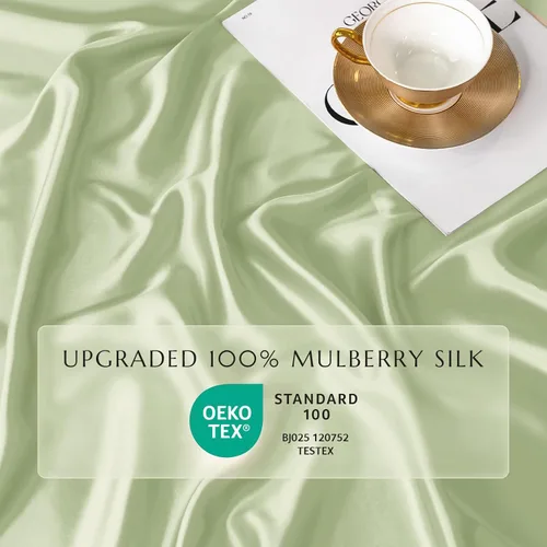Miniatura 18 de THXSILK Juego de sábanas bajeras de 100% seda de morera, 3 piezas de seda 7A+, transpirable, suave, sábana bajera de 16 pulgadas de profundidad, 2