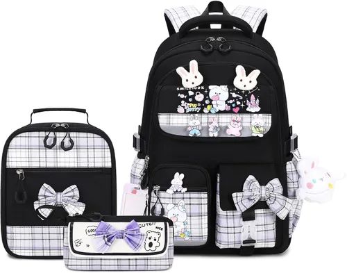 CYOQX Mochila escolar para niñas, 3 piezas, con lonchera, juego de mochila para adolescentes y niñas, linda mochila escolar para niños y niñas