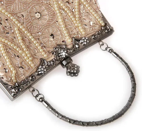 Miniatura 5 de DA BODAN Bolso de noche para mujer estilo vintage con cuentas y lentejuelas y perlas bolso de hombro para boda novia fiesta de graduación