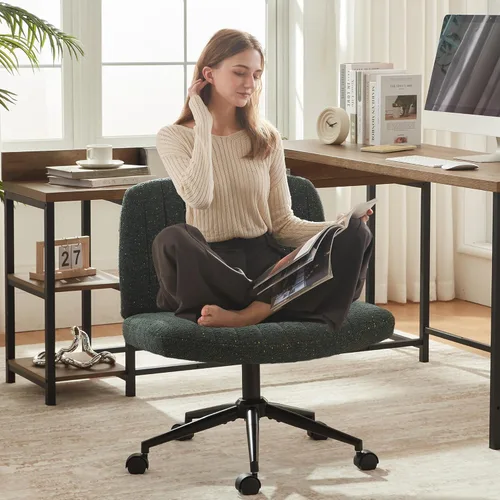 Miniatura 10 de Dowinx Silla Criss Cross con ruedas, tela premium y cojín de resorte de bolsillo, silla de computadora giratoria ajustable con asiento ancho, silla