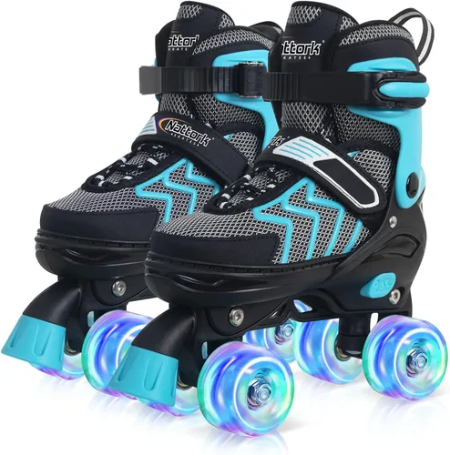 Nattork Patines de ruedas para niños y niñas, patines ajustables de 4 tamaños con ruedas iluminadas para adolescentes, principiantes, deportes al