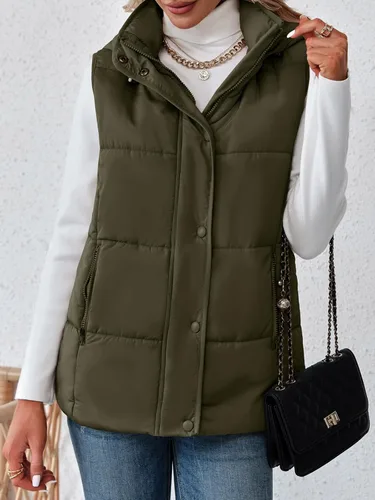 Miniatura 5 de Danedvi Chaleco acolchado sin mangas con cremallera para mujer, con cuello alto, con bolsillos
