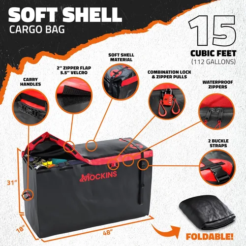 Miniatura 6 de Mockins Soporte de enganche de carga plegable de 48 x 18 x 6 pulgadas y bolsa de carga impermeable de 15 pies cúbicos para cama de camioneta con 4