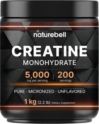 NatureBell Polvo de Creatina Monohidrato 1,000g, 5,000mg por porción | Micronizado, Puro y Sin Sabor | Apoyo Muscular Pre-Entrenamiento | Keto,