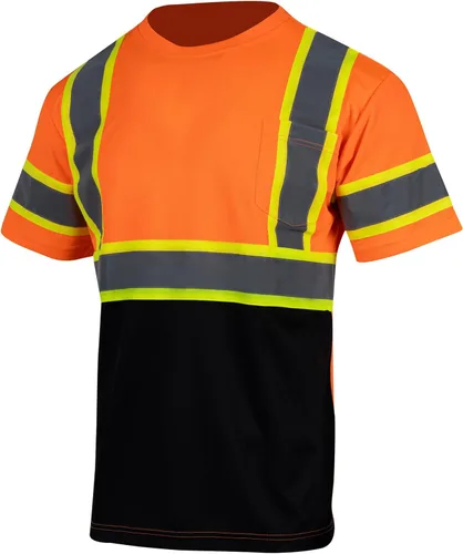Miniatura 10 de VENDACE Camiseta de seguridad de alta visibilidad Clase 2 para hombre, camisa de manga corta reflectante ANSI con parte inferior negra (negro, M)