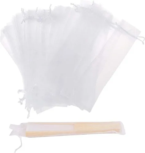 Miniatura 12 de 50 bolsas de organza transparente para abanicos, bolsas de regalo de organza plegables de 2 x 10 pulgadas con cordón, bolsas de seda para recuerdos