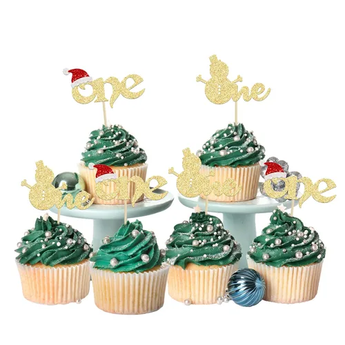 Miniatura 13 de Gyufise 24 piezas Adornos para cupcakes de jengibre de Navidad con purpurina, adornos para cupcakes de jengibre para revelar el género, púas