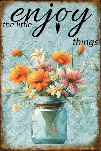 Letreros de metal vintage con texto en inglés «For Outside Enjoy The Little Things», decoración de jardín para cocina, casa de campo, jardín, 8 x 12