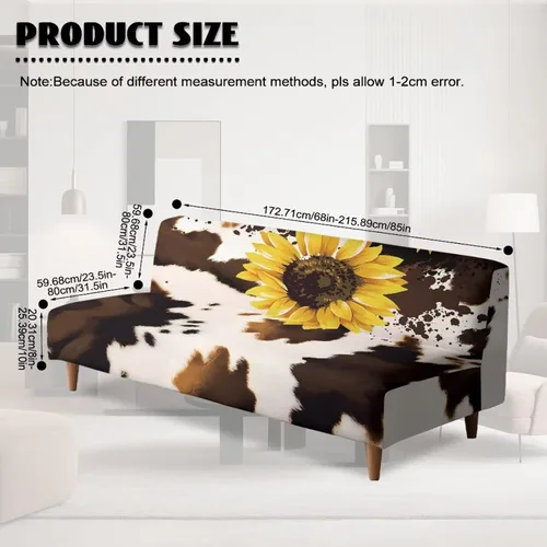 Miniatura 7 de Fundas para sofá cama con estampado de vaca marrón girasol con bandas elásticas para el hogar, sala de estar, fácil de instalar, antideslizante