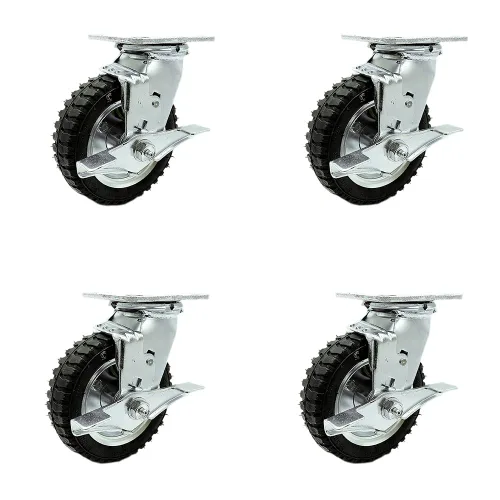 Miniatura 44 de Juego de 4 ruedas neumáticas giratorias de 6 pulgadas, ruedas de goma negra, incluye 2 ruedas giratorias con frenos y 2 rígidas, ruedas resistentes
