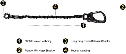 Miniatura 4 de Fusion Tactical ProGlide - Cordón elástico de 4 pies con grillete de rana Kong, 23 kN, negro, 48 pulgadas