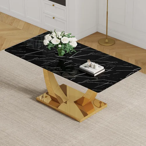 Miniatura 7 de Mesa de comedor moderna para mesa de comedor de mármol sintético de 4/6, 63 pulgadas, mesa de cocina rectangular, mesa de cocina y comedor de fácil