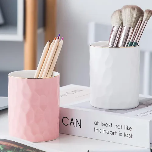 Miniatura 4 de Soporte de Bolígrafos de Cerámica Caddy, Taza, Organizador de Lápices, Soporte para Brochas de Maquillaje para Escritorio de Oficina en Casa (Blanco)