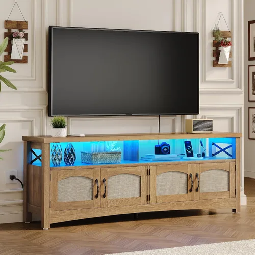 Miniatura 7 de DWVO Farmhouse - Soporte de TV para televisores de 65 pulgadas, centro de entretenimiento LED con almacenamiento, consola de TV con tomas