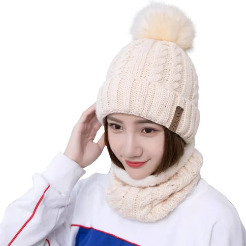 Miniatura 2 de ZEXIAN Conjunto de gorro y bufanda de esquí de punto con pompones para mujer y niña talla única