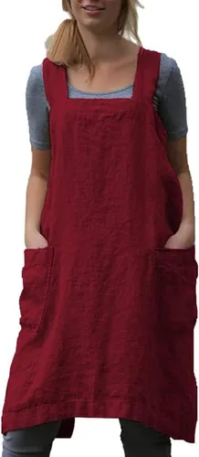 Miniatura 14 de Schine Pinafore de algodón con espalda cruzada para mujer, con bolsillos grandes, prácticos delantales para trabajos de jardinería, cocina, Naranja