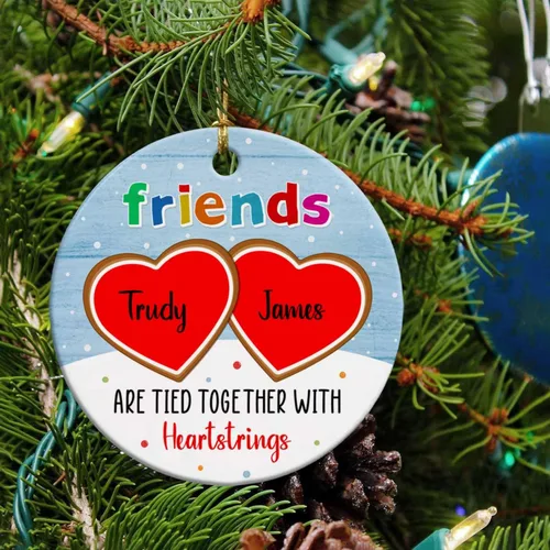 Miniatura 4 de Adornos de cerámica personalizados para los mejores amigos están atados con cuerdas de corazón, adorno personalizado de 2 amigos, adorno de buenos