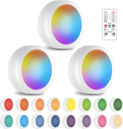 Miniatura 10 de Paquete de 12 luces LED inalámbricas con cambio de 16 colores, luces LED para debajo de gabinetes, luz de armario, luces nocturnas alimentadas por