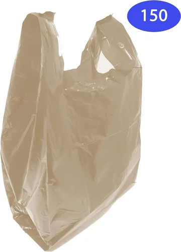 Miniatura 4 de Compras de comestibles Bolsas de plástico para camisetas lisas 12" x 7" x 21" (marrón, 150)