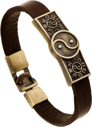 Miniatura 7 de Hamoery Pulsera de cuero de aleación punk para hombre, pulsera cruzada