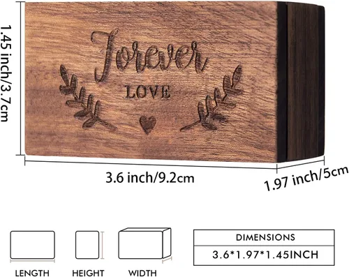 Miniatura 2 de AW BRIDAL Caja portadora de anillos, caja para anillos de boda, caja de anillos de compromiso de madera de nogal, organizador de joyas, caja