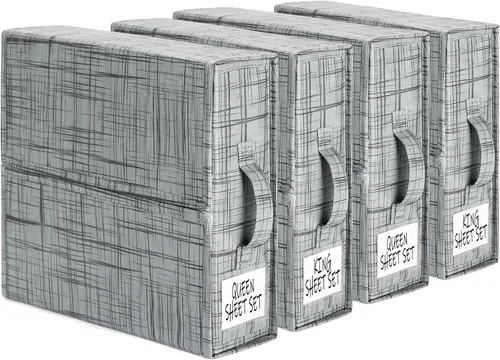 Miniatura 8 de SheetCube Organizadores de Sábanas para Cama y Almacenamiento Paquete de 6, Organizador de Armario de Ropa Blanca Plegable con Ventana y Etiqueta