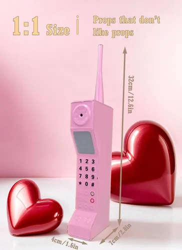 Miniatura 3 de Diydeg Teléfono móvil retro, 80S 90S Old Fashioned - Adorno de ladrillo portátil de ladrillo, accesorios fotográficos de simulación de hierro, Rosa