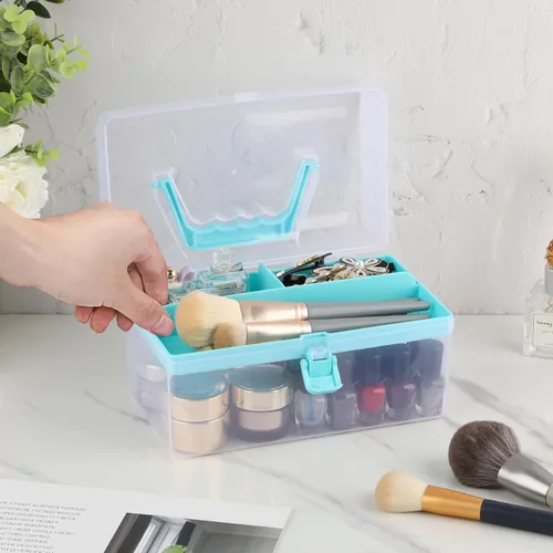 Miniatura 7 de BTSKY Contenedores de almacenamiento de plástico multiusos para manualidades con bandeja extraíble, caja de almacenamiento de plástico transparente